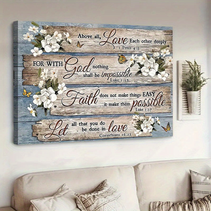 1pc Framed Inspirational Rustic Wall Art with Bible Verses