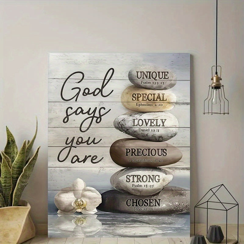 1pc Framed Inspirational Bible Quotes Canvas Art Poster Print "God Says You Are..."