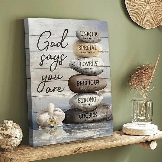 1pc Framed Inspirational Bible Quotes Canvas Art Poster Print "God Says You Are..."