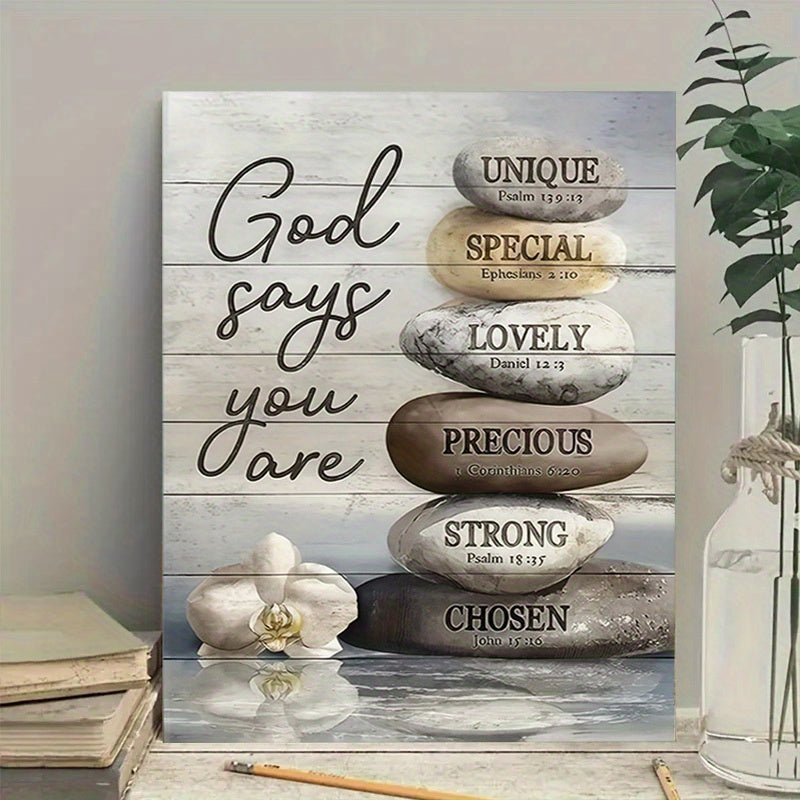 1pc Framed Inspirational Bible Quotes Canvas Art Poster Print "God Says You Are..."