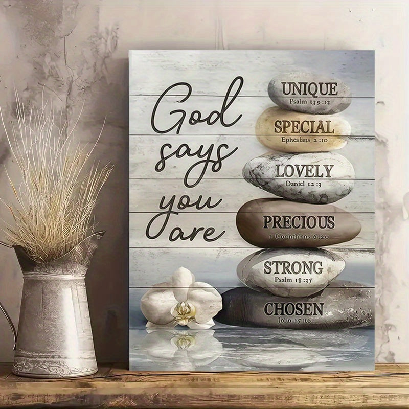 1pc Framed Inspirational Bible Quotes Canvas Art Poster Print "God Says You Are..."