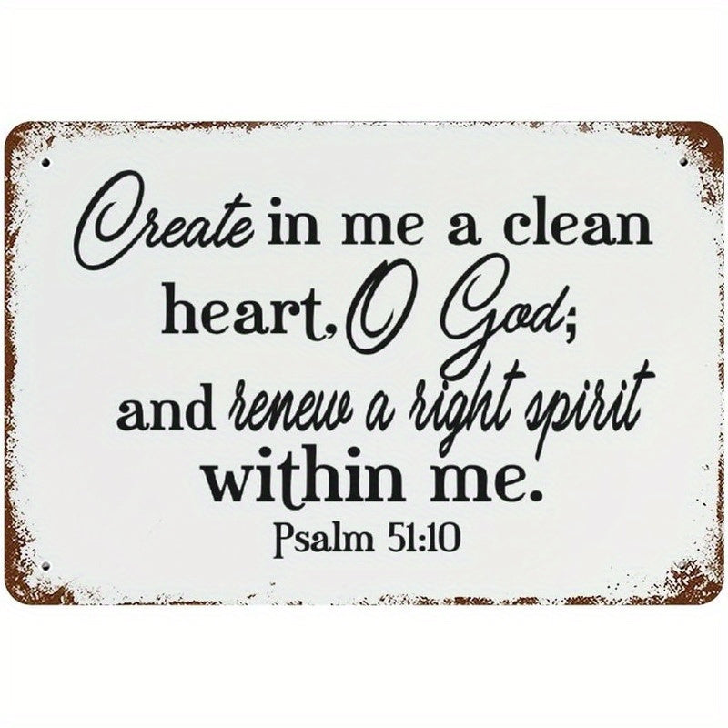 Psalm 51:10 vintage biblical metal iron plaque -