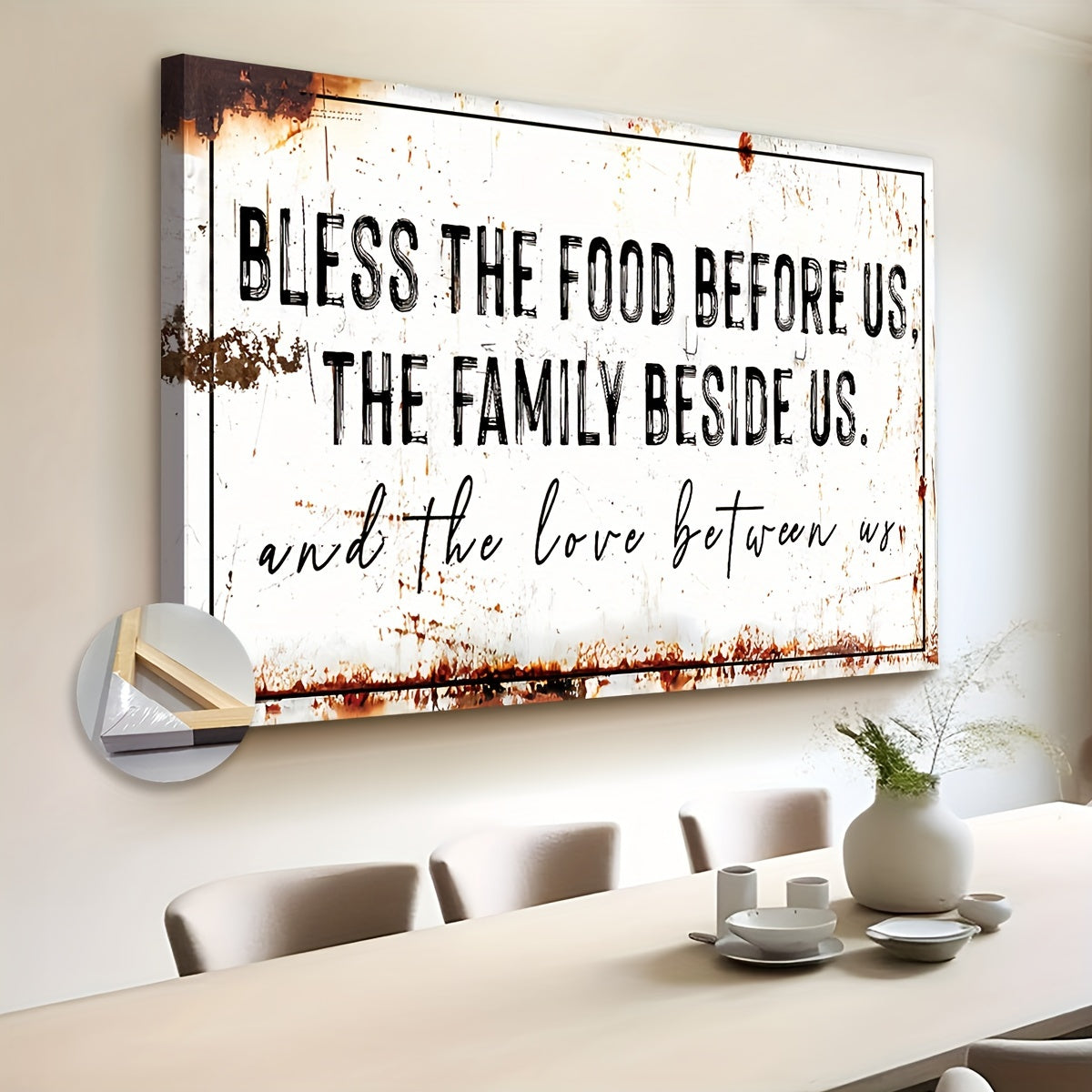 "Bless The Food Before Us" Rustic Canvas Wall Art -