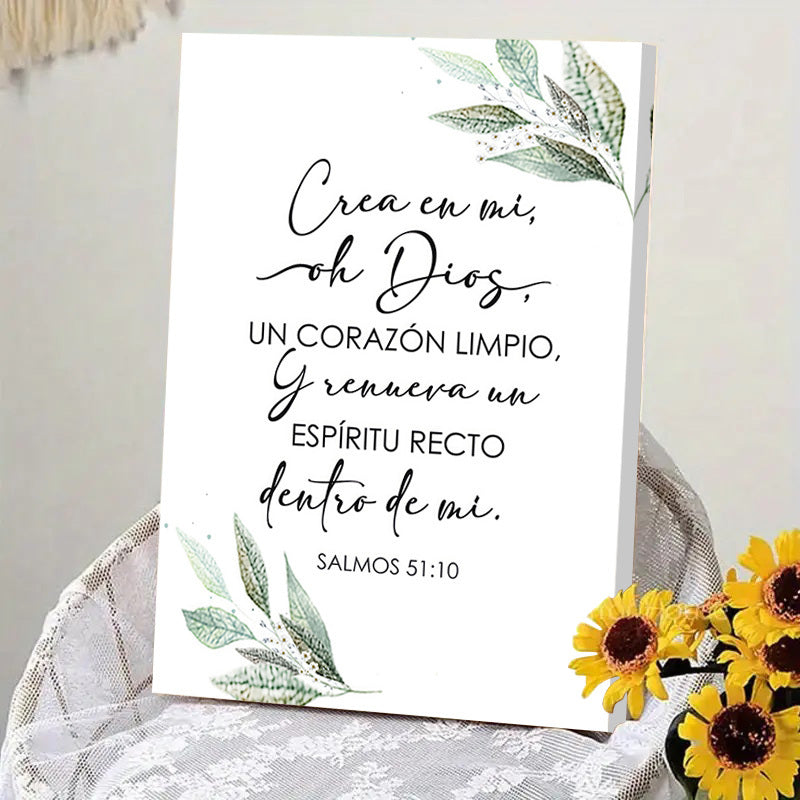 1piece Spanish Bible Scripture Canvas Poster Print Psalm 51:10-