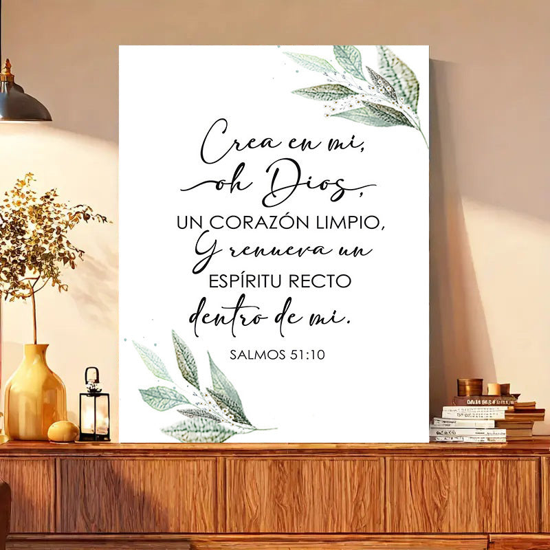 1piece Spanish Bible Scripture Canvas Poster Print Psalm 51:10-