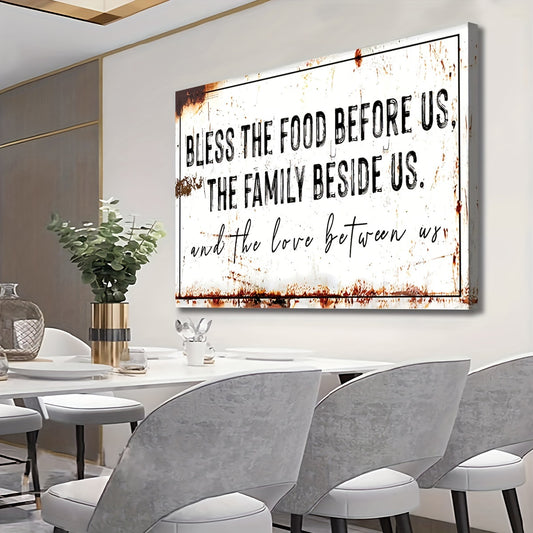 "Bless The Food Before Us" Rustic Canvas Wall Art -