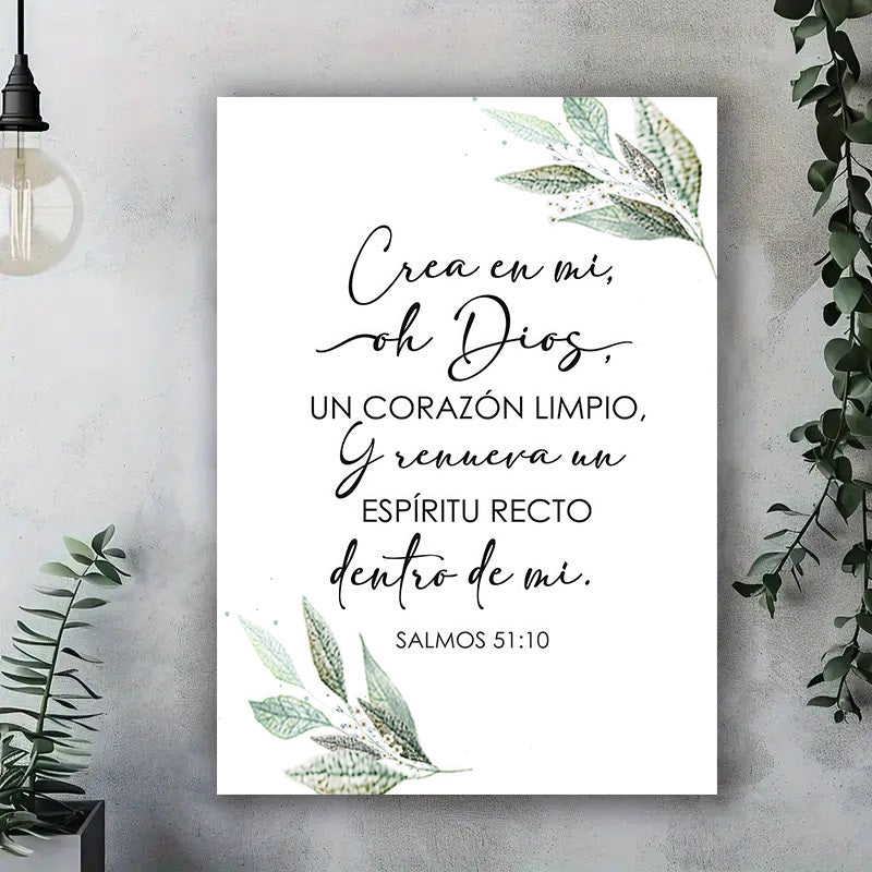 1piece Spanish Bible Scripture Canvas Poster Print Psalm 51:10-