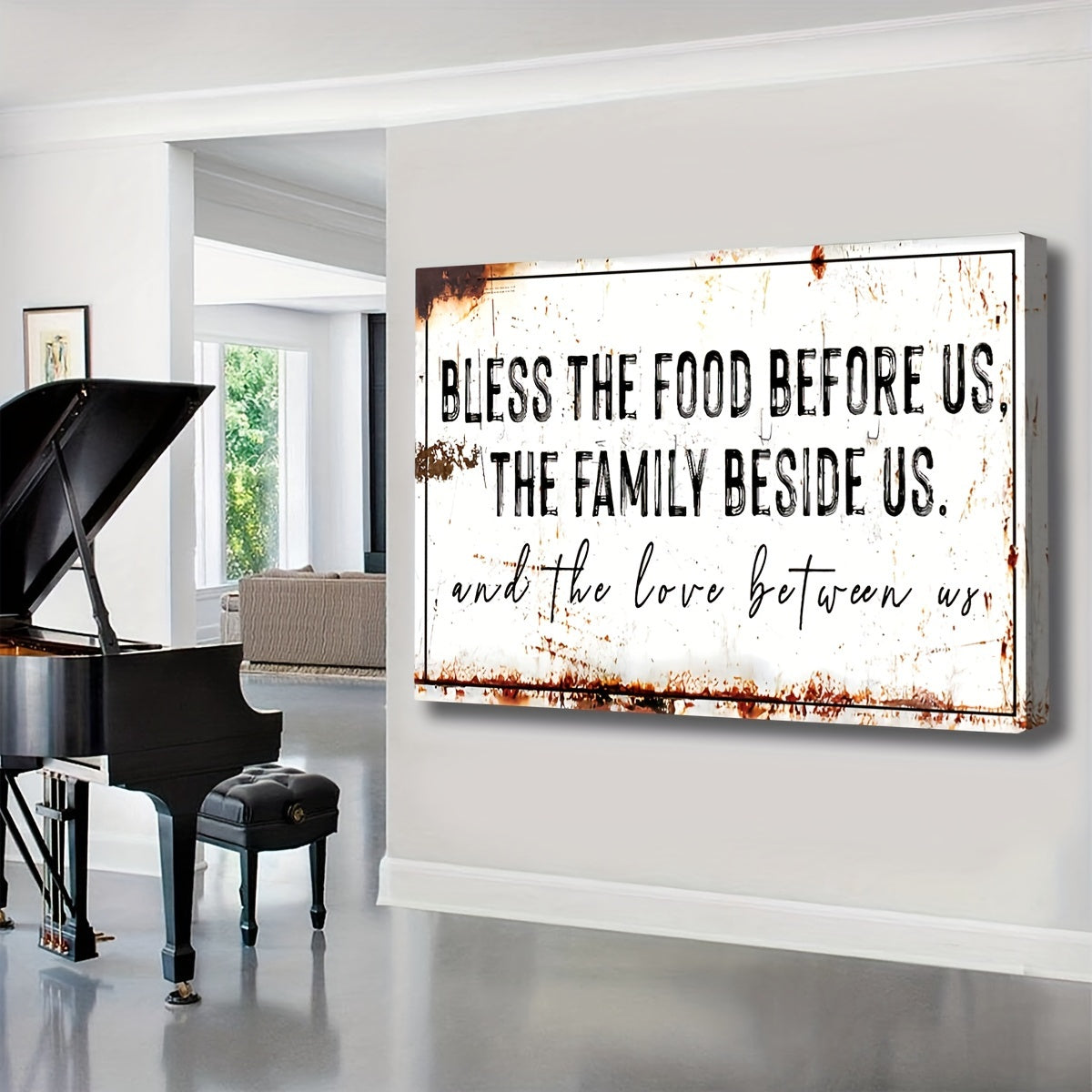 "Bless The Food Before Us" Rustic Canvas Wall Art -