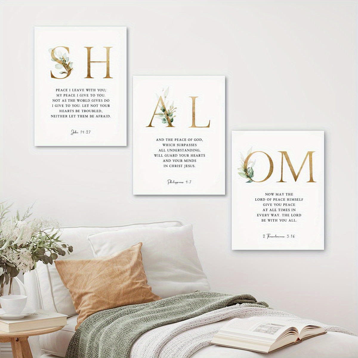 Room Decor 3 piece Inspirational Bible Verse Canvas Wall Art