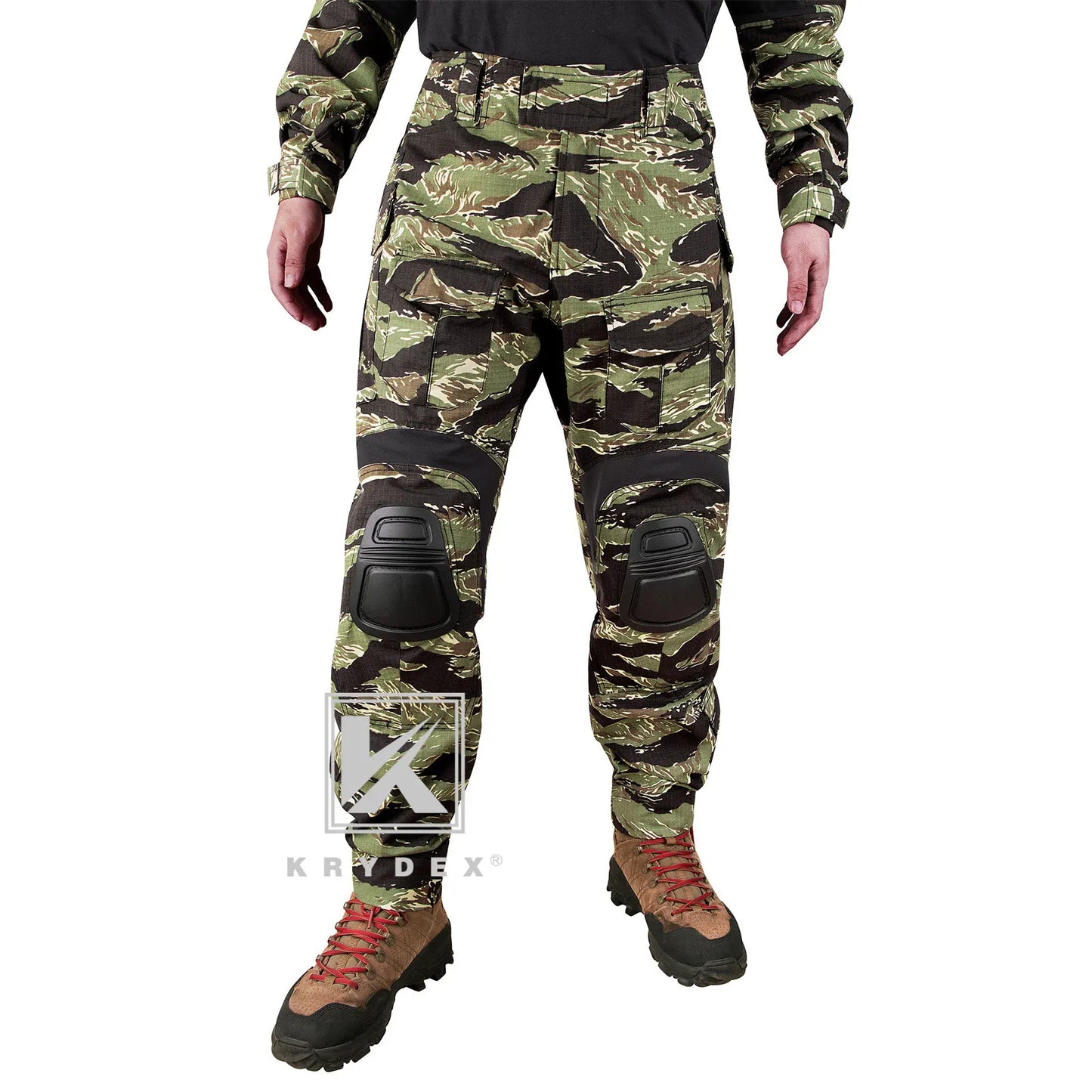 KRYDEX Camouflage Combat Uniform Clothing Hunting Hiking Tactical Shirt & Pants Suit Kit Tiger Stripe Camo