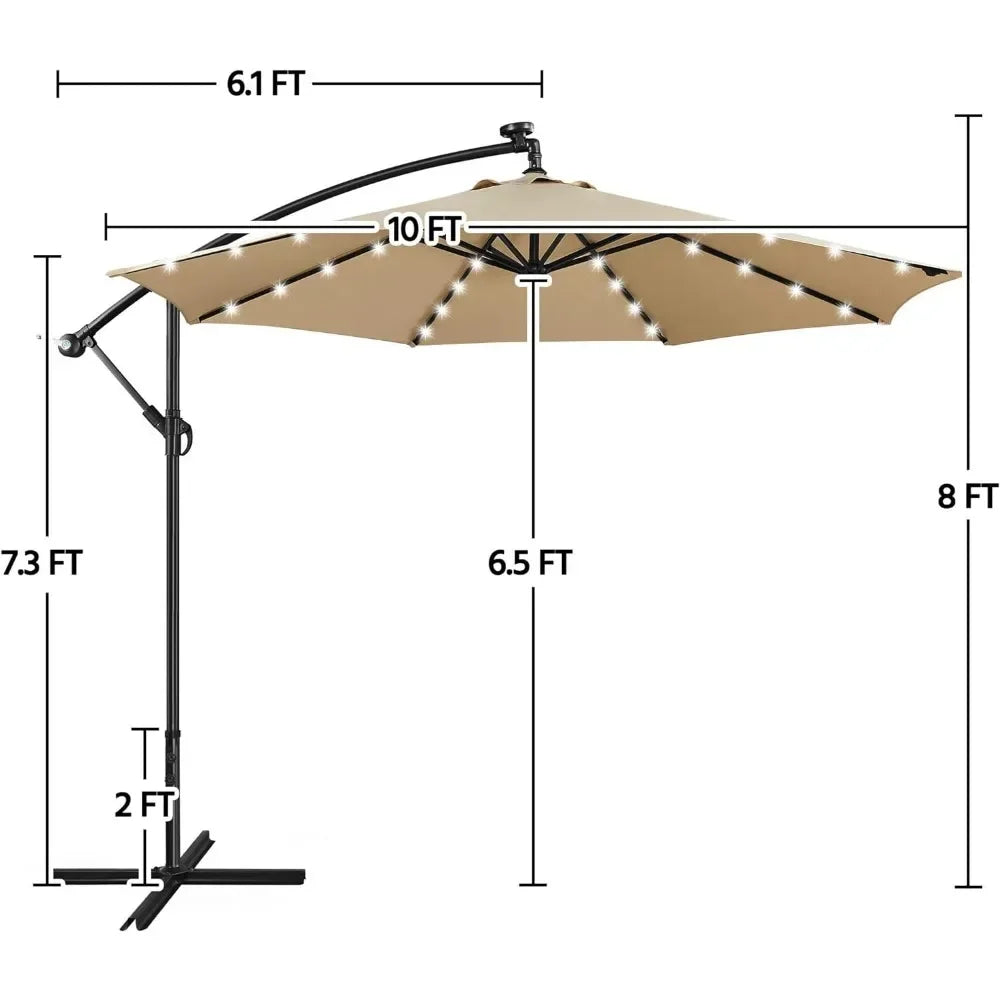 Solar Offset Umbrella with 10FT 32 LED Lights Cantilever