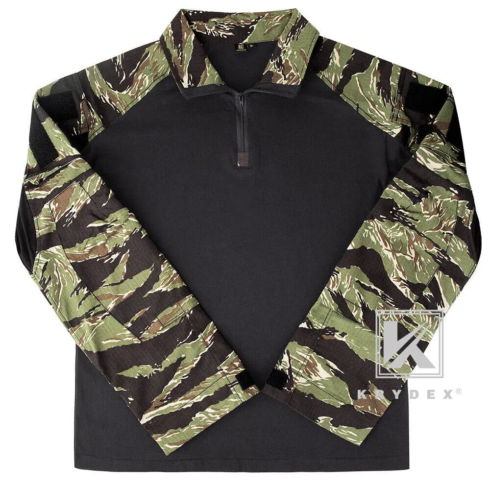 KRYDEX Camouflage Combat Uniform Clothing Hunting Hiking Tactical Shirt & Pants Suit Kit Tiger Stripe Camo