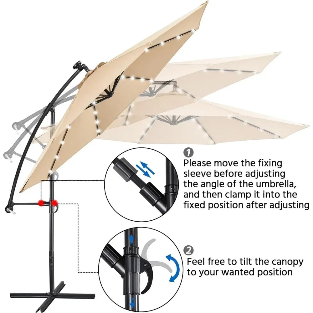 Solar Offset Umbrella with 10FT 32 LED Lights Cantilever