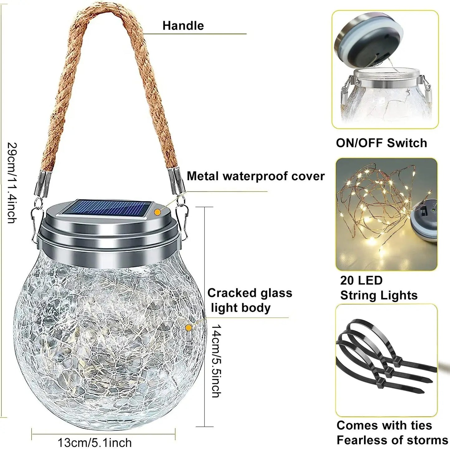 Colorful 2 Pack Solar Outdoor Cracked Glass Lanterns