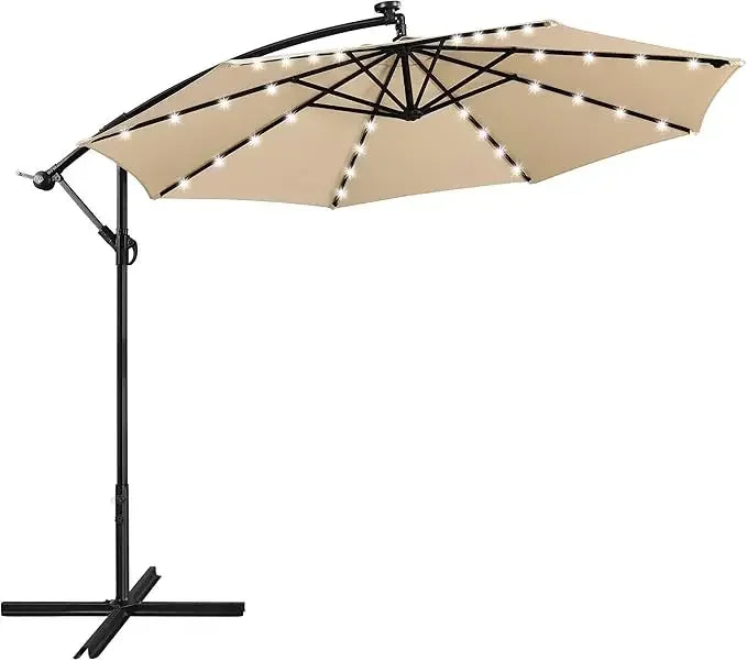 Solar Offset Umbrella with 10FT 32 LED Lights Cantilever