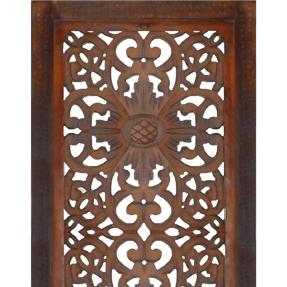 2 Piece Mango Wood Wall Panel Set with Mendallion Carving, Rectangle, Burnt Brown