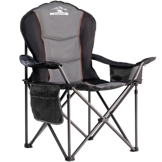 Tisetrail Oversized Camping Chair Folding Chair with Cooler Padded Outdoor Chairs Heavy Duty Support 500 LBS Black&Gray