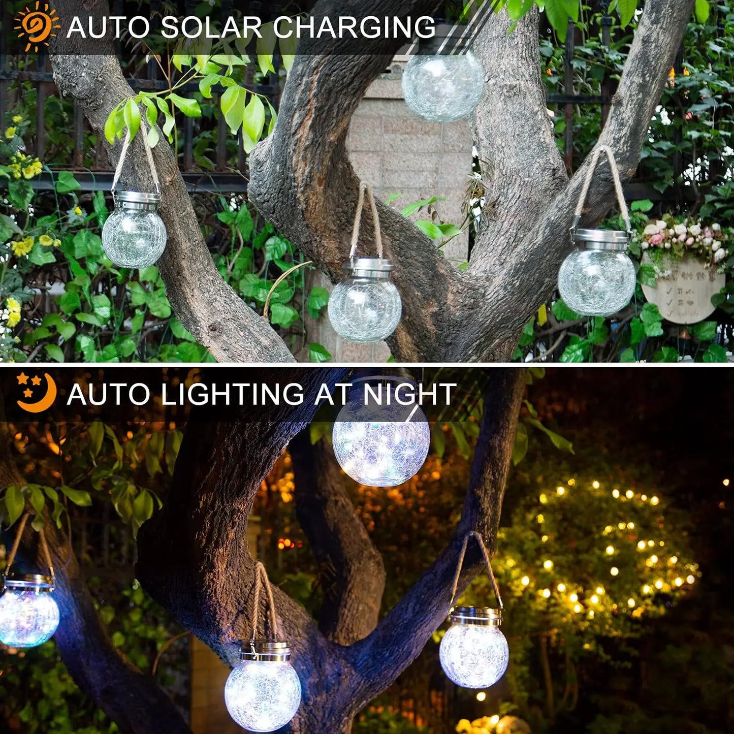 Colorful 2 Pack Solar Outdoor Cracked Glass Lanterns