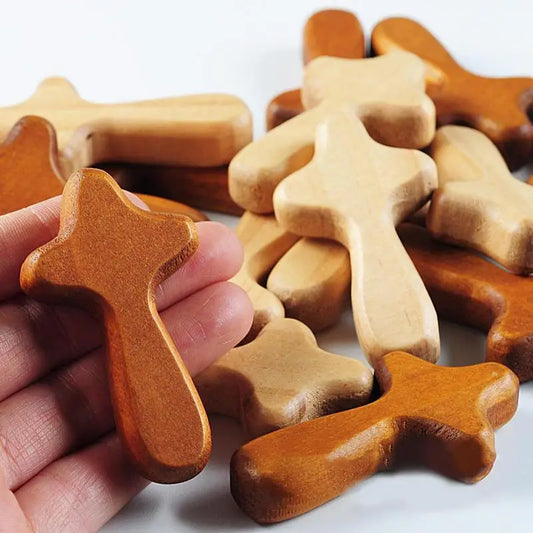 24Pcs Hand Held Wooden Pocket Prayer Comfort Holding Crosses