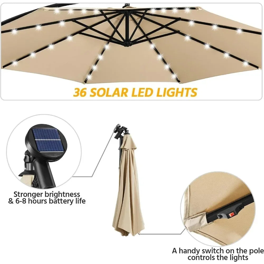 Solar Offset Umbrella with 10FT 32 LED Lights Cantilever