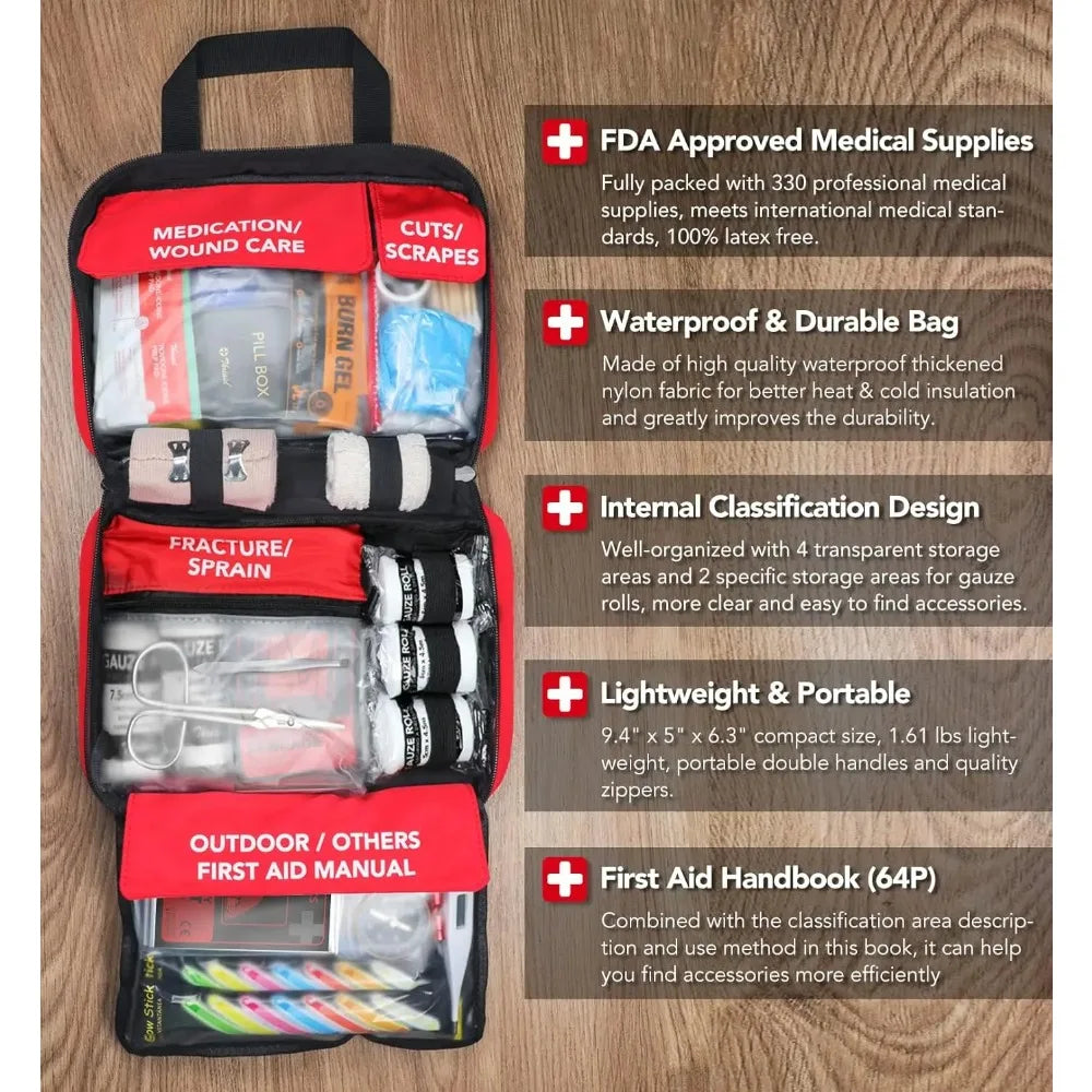 330pcs Premium Waterproof Compact Trauma Medical Kit