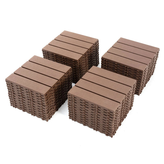 Wood Grain Interlocking Deck Tile Set
