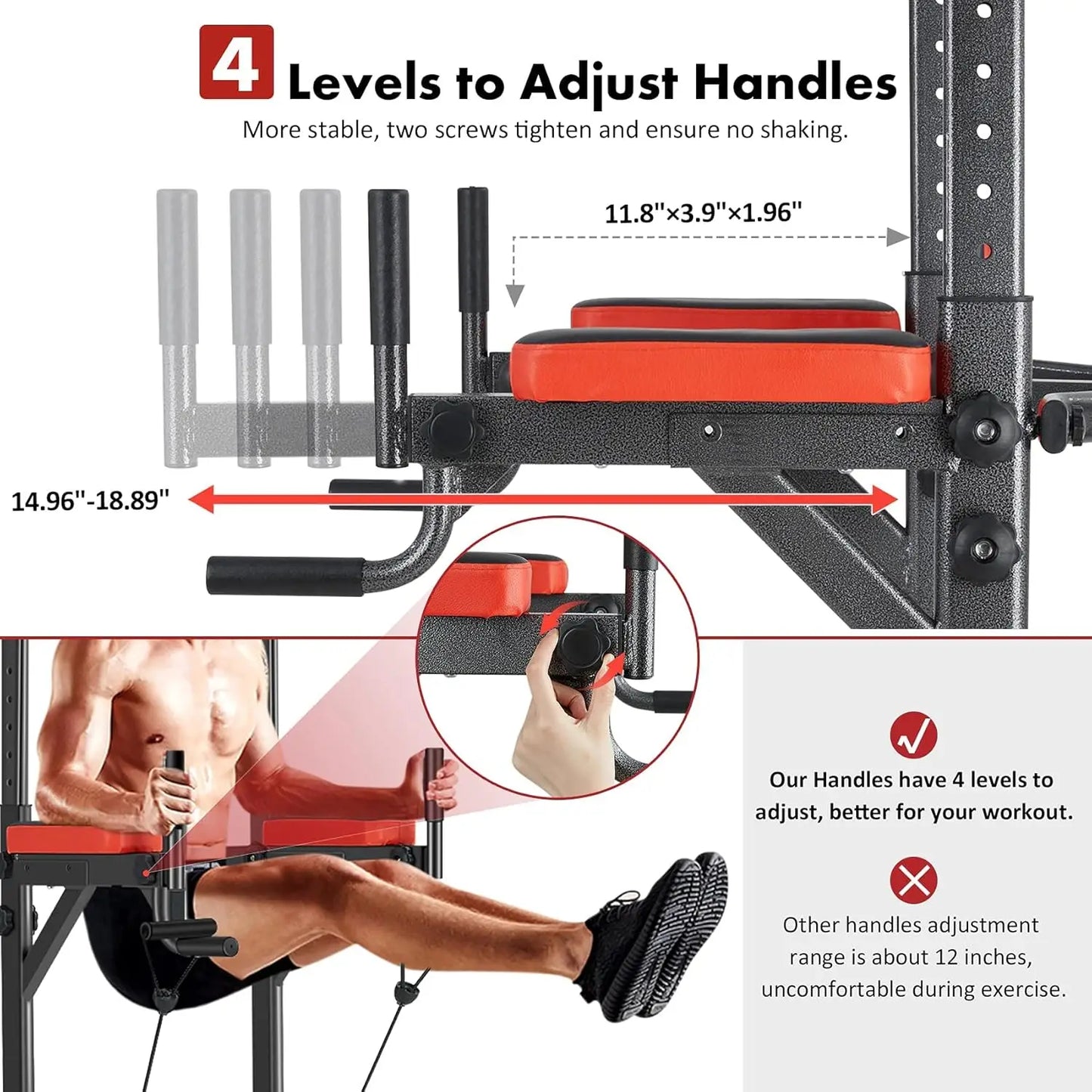 Power Tower Pull Up Workout Dip Station Adjustable Dip Stands Multi-Function Home Gym Strength Training Fitness Equipment