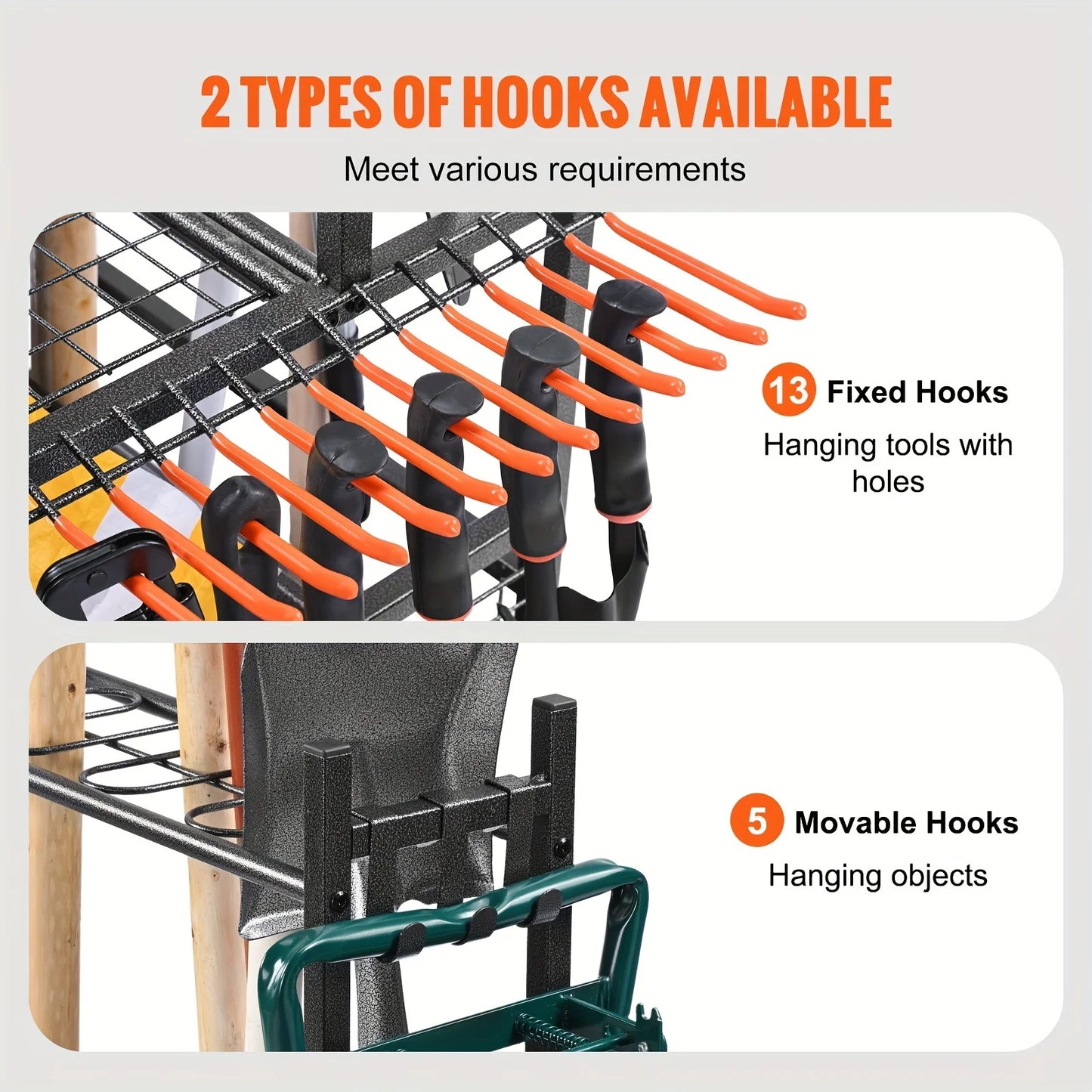 Garden Tool Organizer, 16 Slots With Hooks