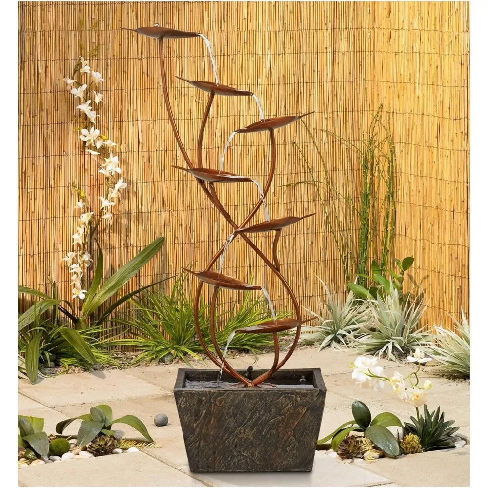 Ashton Curved Leaves Modern Outdoor Floor Water Fountain High Cascading Decor for Garden Patio Backyard Deck Home Lawn