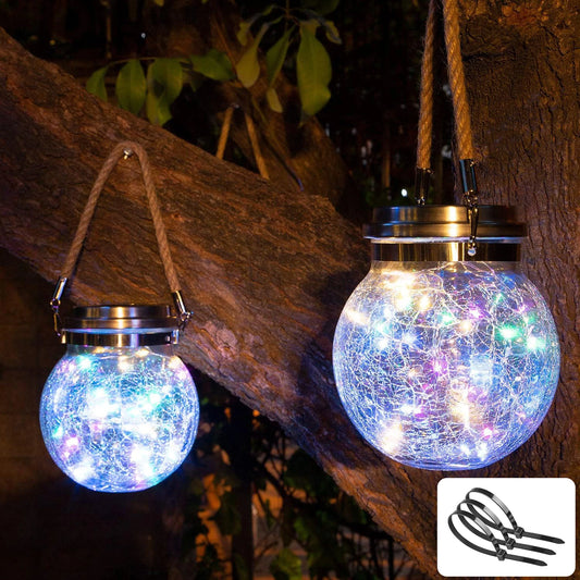 Colorful 2 Pack Solar Outdoor Cracked Glass Lanterns