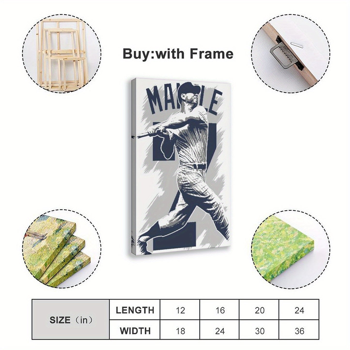 Baseball Mickey Mantle Canvas Poster