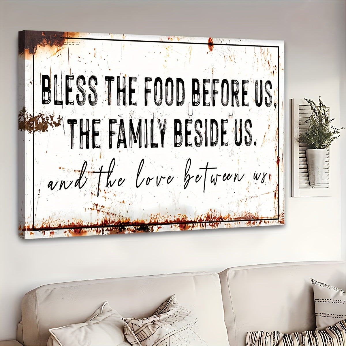 "Bless The Food Before Us" Rustic Canvas Wall Art -