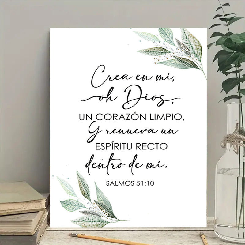 1piece Spanish Bible Scripture Canvas Poster Print Psalm 51:10-